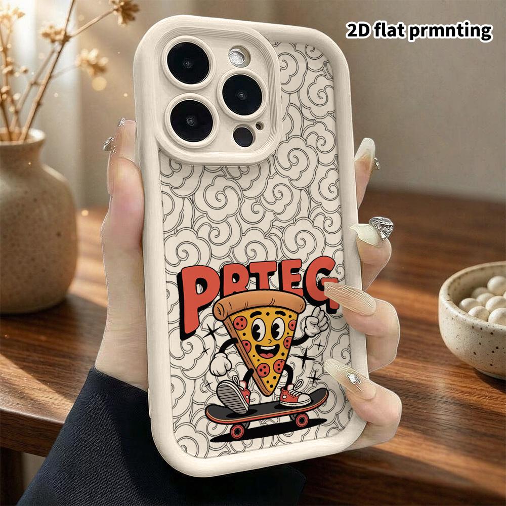Phone case: 2D flat design suitable for iPhone 18 17 16 15 14 13 Pro, unisex, skateboard pizza, Christmas and Halloween gift