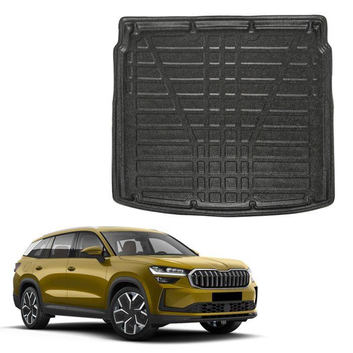 Bac de coffre sur mesure - SCOUTT - Skoda Kodiaq (depuis 2024) - Plancher bas - Bord haut - TPE noir mat