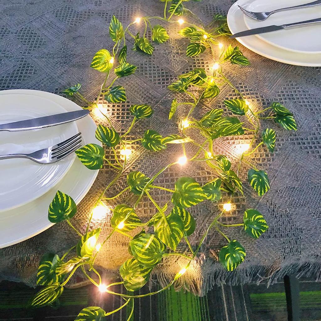 Cross-Border Green Watermelon Leaf LED Copper Wire String Lights for Turtle Green Rattan Decoration