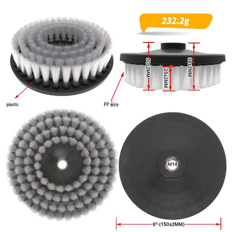 6" M14 Transparent Electric Cleaning Brush Set: Hollow Rodless, Round Brush, Drill Compatibility, Angle Grinder & Crevice Brush Heads.