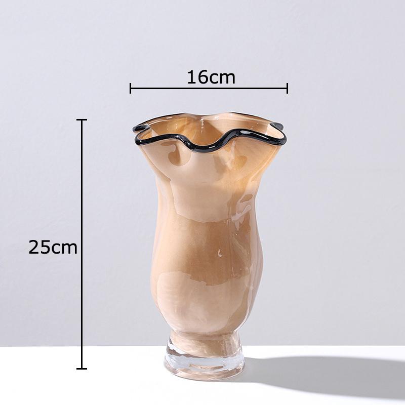Creative Pleated Glass Vase Black Edge Plant Pots Table Decoration Hydroponics Floral Vases Modern Home Flower Arrangement