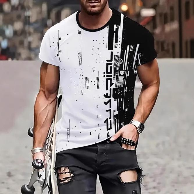 Летний топ с круглым вырезом и 3D-принтом в виде цветных блоков, модные повседневные футболки с короткими рукавами для мужчин