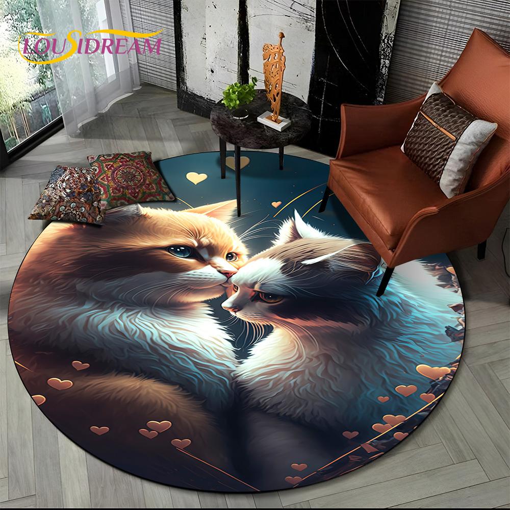 3D персидский кот, милый трехцветный кот, рэгдолл мультяшный круглый ковер для гостиной, спальни, детской игровой комнаты, коврик для зоны питомца, противоскользящий