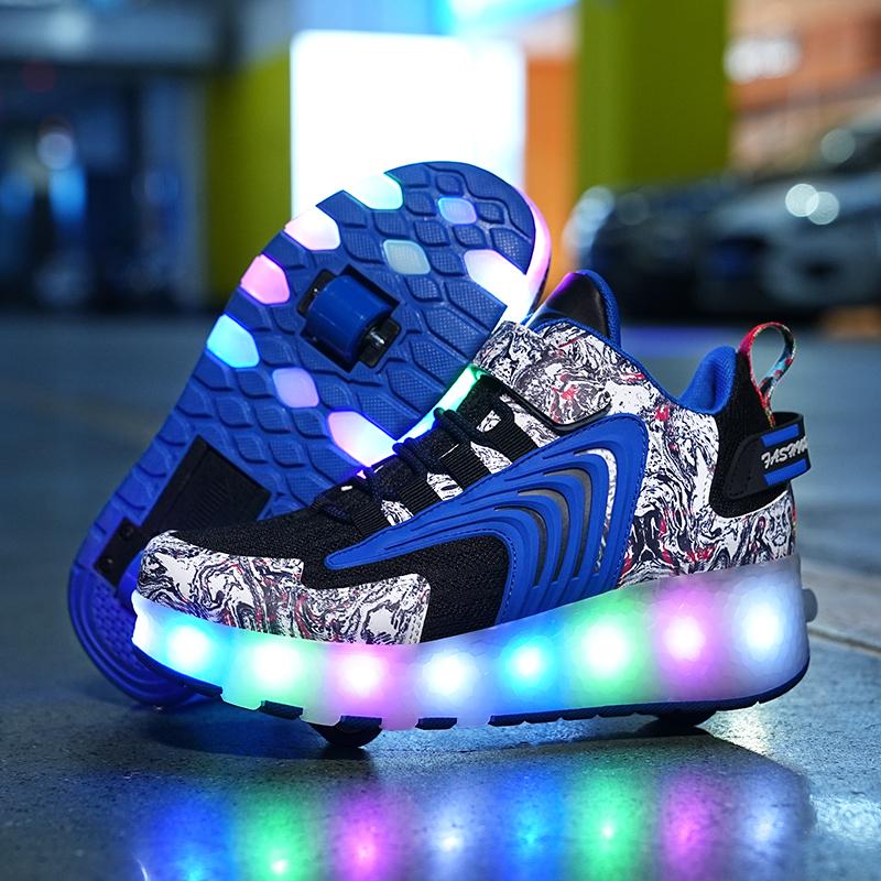 Detachable Wheel Boys Girls Double Wheel Luminous Sneakers Skating Shoes for Kids Roller Skating Boots