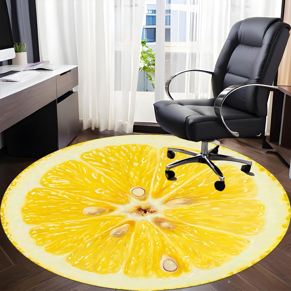 1pc Lemon Slice Chair Carpet for Office, Indoor Non Slip Washable Polyester Fiber Carpet,