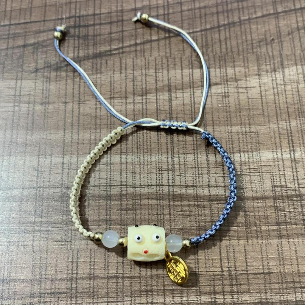 Имитация плетеного браслета из нефрита Хотан с пряжкой-миром, дизайн с двумя кольцами - женский подарок в этническом стиле