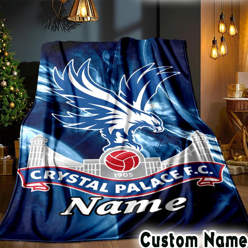 Custom Name Crystal Palace Crest Art Throws Blanket Flannel Blankets for Couch Bed Gifts for Men Women Picnic blanket Christmas fan gifts