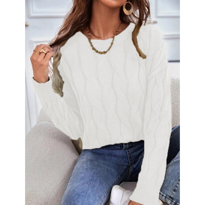 Womens Knitwear Cable Knit Sweater Autumn Round Neck Long Sleeve Pullover Tops Ladies Winter Casual Loose Jumper
