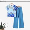 Женские летние комплекты из двух предметов: блузка с короткими рукавами и брюки с цветочным принтом