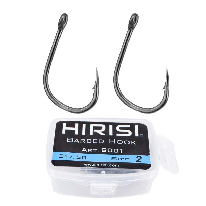 Hirisi 50 шт. Карповые крючки с покрытием PTFE, с ушком, с микробородкой, высокоуглеродистая сталь, 8029, Рыболовные аксессуары, Соединяемая коробка