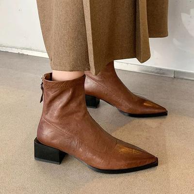 Женские остроносые ботинки челси на среднем каблуке, оксфордские туфли на толстой подошве, модный тренд 2024 года, зимние туфли-лодочки в стиле ретро, новинка, женские туфли ChaussureS
