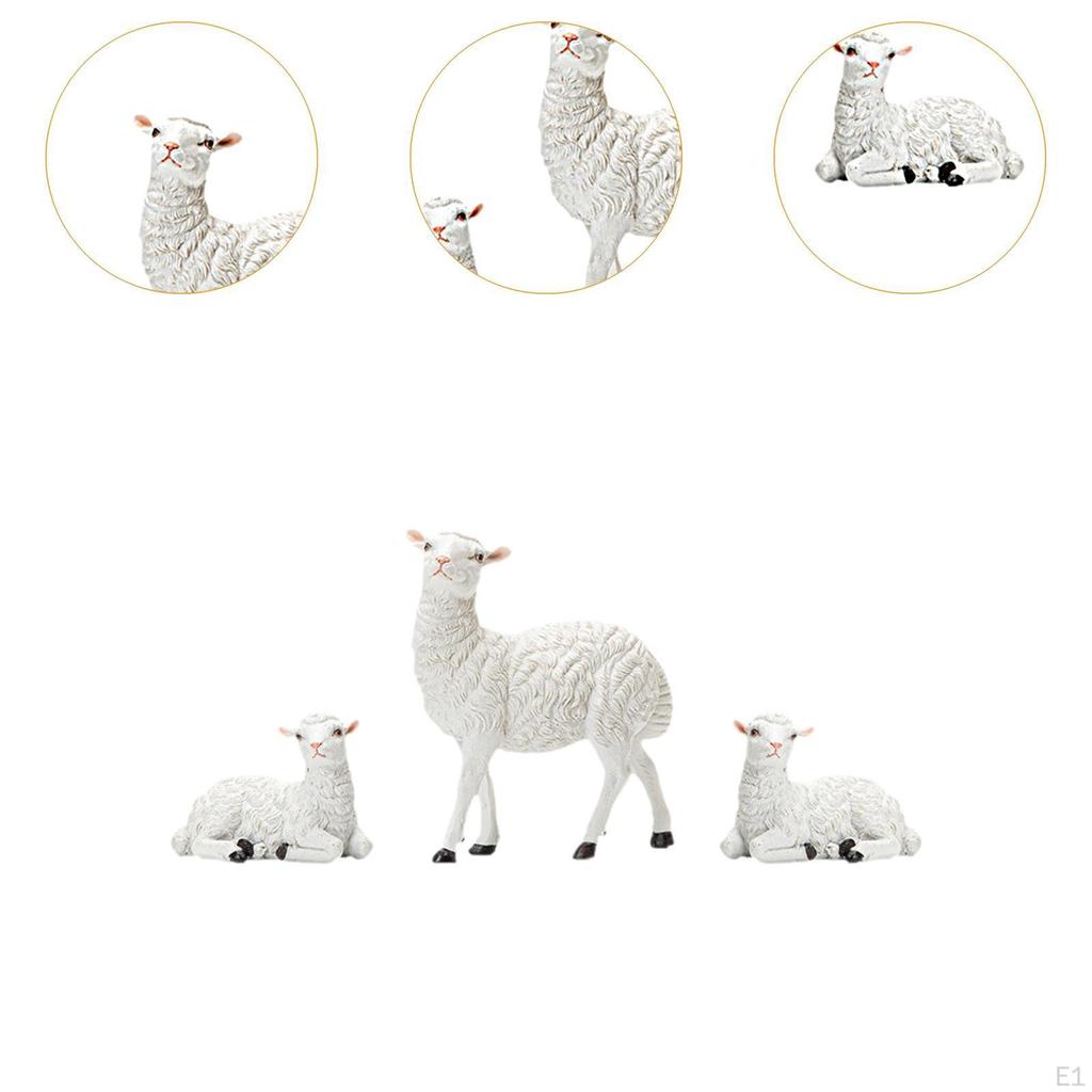 3Pcs Mini Sheep Statue White Lamb Sculpture Lifelike Birthday Gift Desktop Ornament Resin Animal