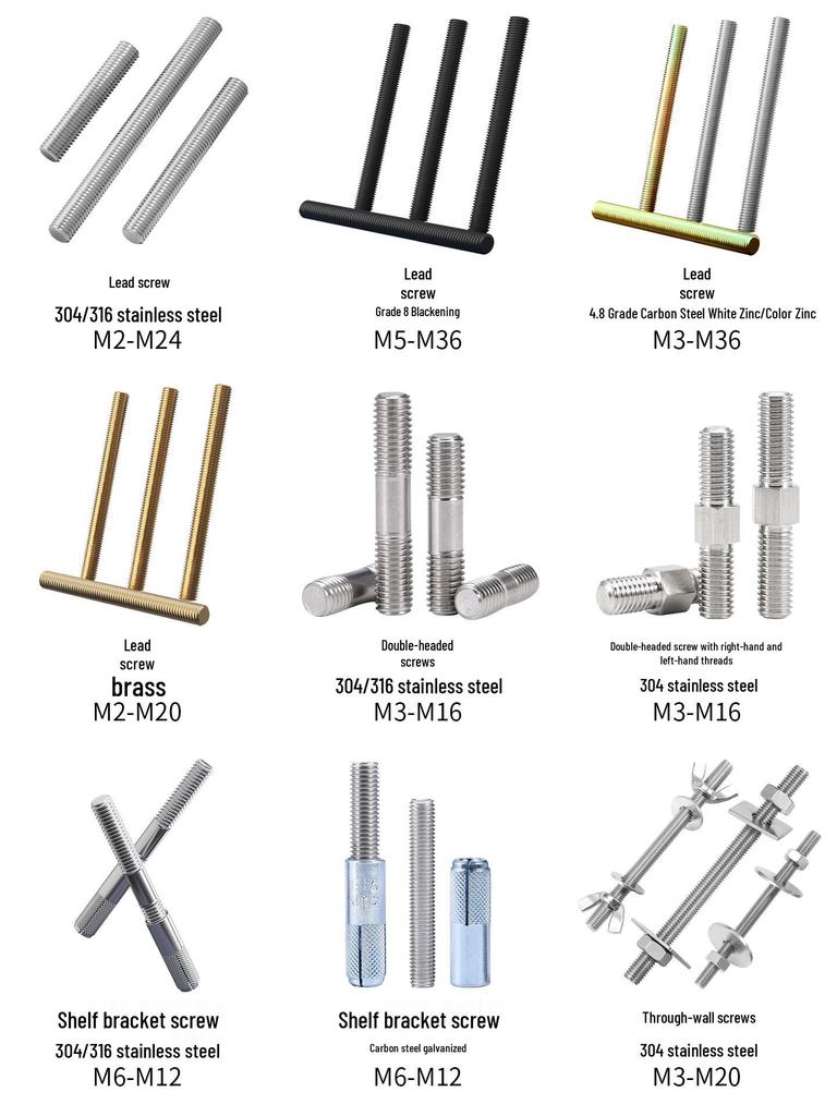 304 Stainless Steel Bi-Directional Hex Double-Ended Screw Bolt Rod, Left & Right-Hand Threaded, Sizes M3-M16