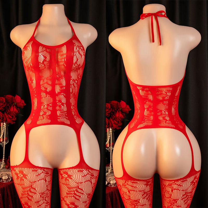 See Through BodyStockings Mesh Sexy Lingerie Women Off Shoulder Bodysuit Fishnet Hollow Open Crotch Costumes Teddies Sexiest
