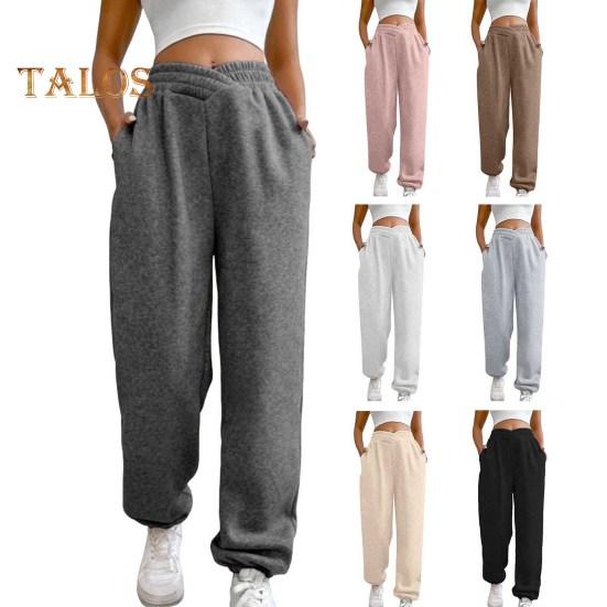 Женские спортивные штаны с высокой талией, свободные спортивные штаны с карманами, кроссоверы, спортивные штаны, удобные брюки для тренировок