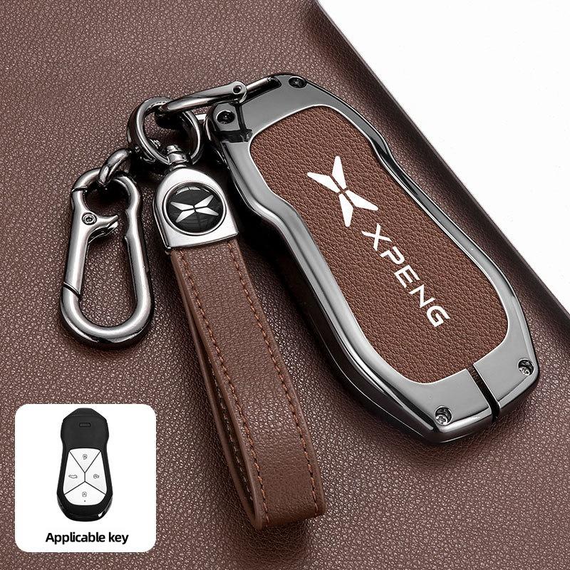 Чехол-брелок для ключа автомобиля из сплава+кожи для Xpeng Xiaopeng p7 p7i p5 g3 g3i g9 g6 22-23 Держатель Аксессуары для брелока в салоне