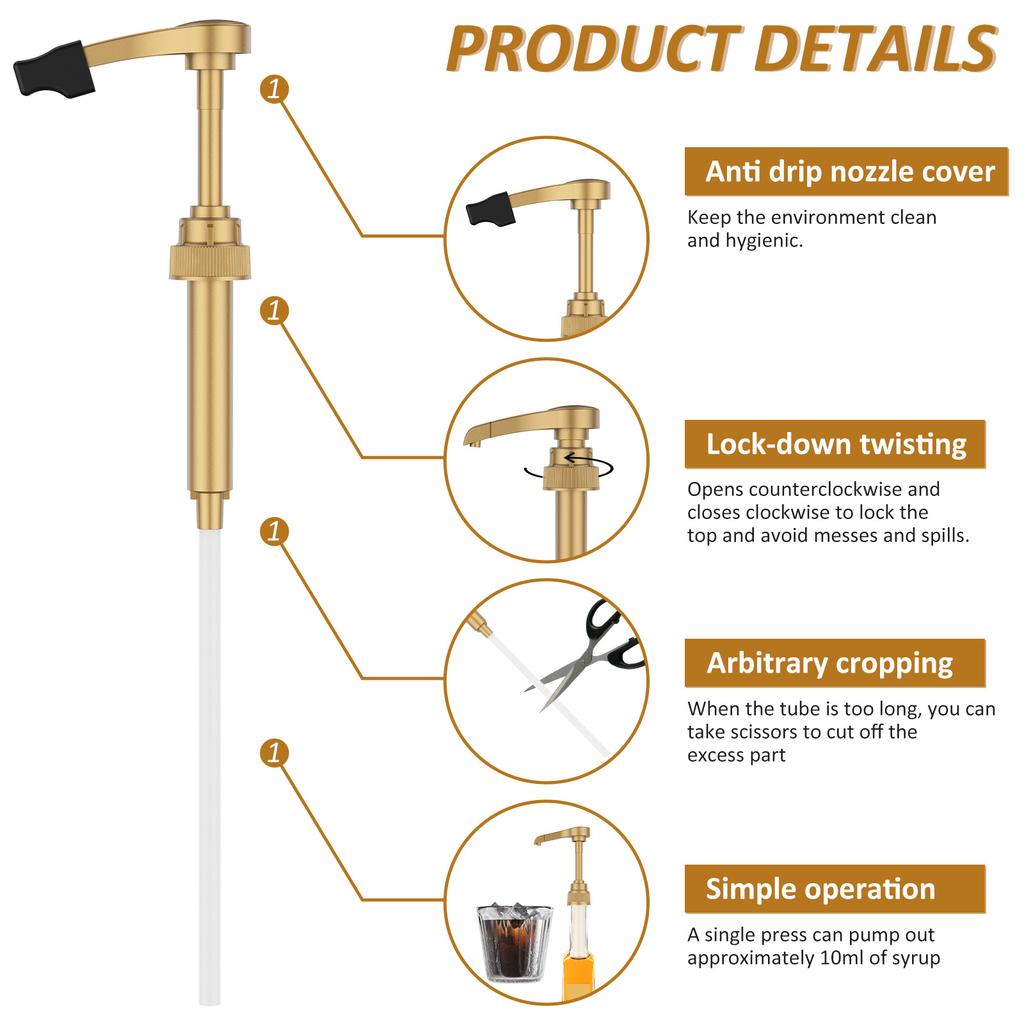 Syrup Pump Dispenser Reusable Coffee Flavoring Pump with Spoon Multi-purpose Syrup Pumps Fits 750ml/25.4oz Bottles for Home Cafe