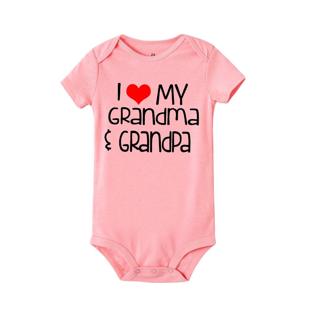 Baby Romper I Love My Grandma and Grandpa Print Bodysuit Infant Romper Short Sleeve