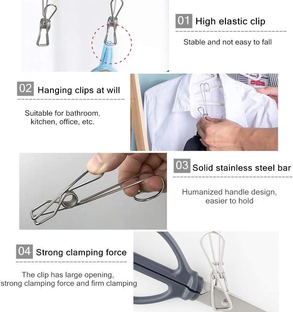 10 шт. прищепок из нержавеющей стали с крючками, металлические пружинные зажимы с крючками, универсальные подвесные зажимы для офисов, кухонь, ванных комнат
