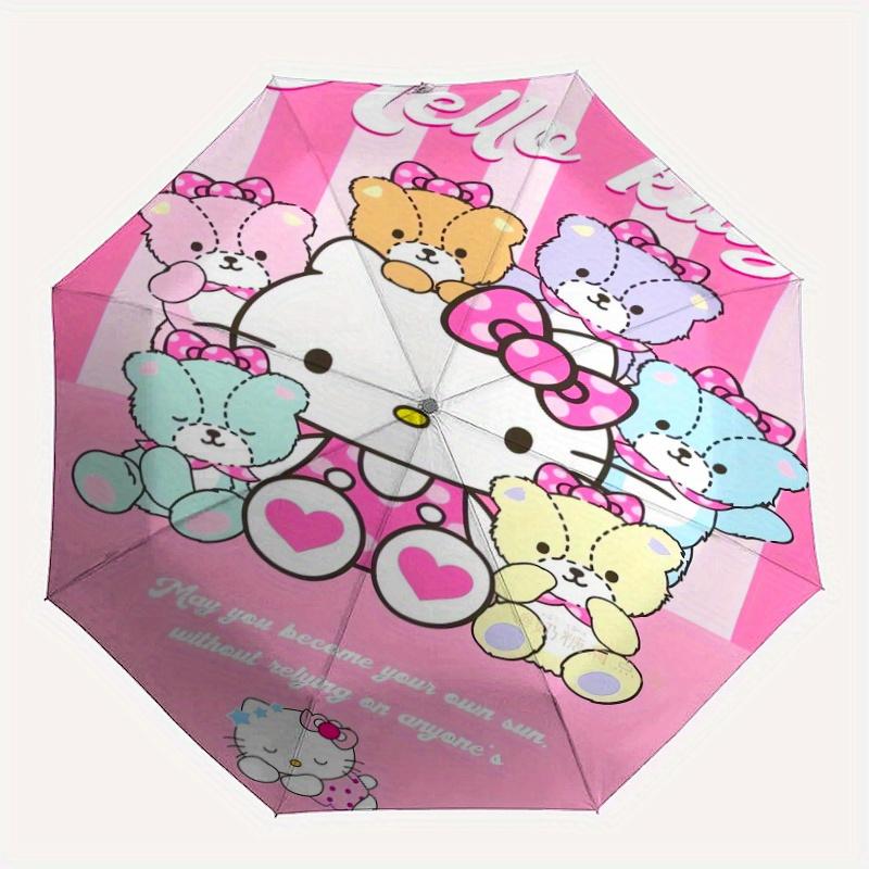 Colorful Bears and Hello Kitty Automatic Opening and Closing Cartoon Umbrella - Lightweight 3-Fold Design, Suitable for Fans, Travel, Daily Use - Offi