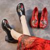 Single Shoes New Spring and Autumn Head Layer Cowhide Thick with Shallow Mouth Soft Bottom Mother Shoes Ethnic Style Women's Shoes