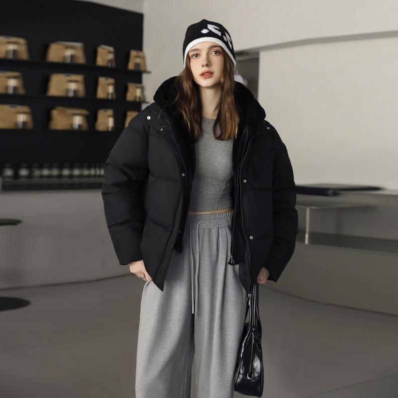 Искусственный норковый велюр, имитация двух предметов, худи со стежкой, короткая куртка-пуховик