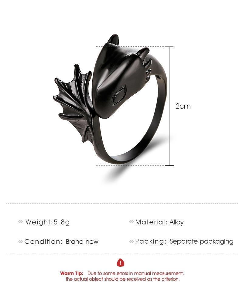 Кольцо Ангел Демон Готическое Крыло Дракон Открытое Кольцо Парное Кольцо Черное Кольцо на Хвост Темная Модная Бижутерия