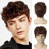 Synthetic Men Curly Wig Short Brown Hair With Bangs Man Guys Natural Hairstyle Cosplay Costume Daily Use Heat Resistant Fiber Wigs