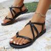 Woven Flat Shoes Women's Elastic Band Light and Casual Beach Flip-flops