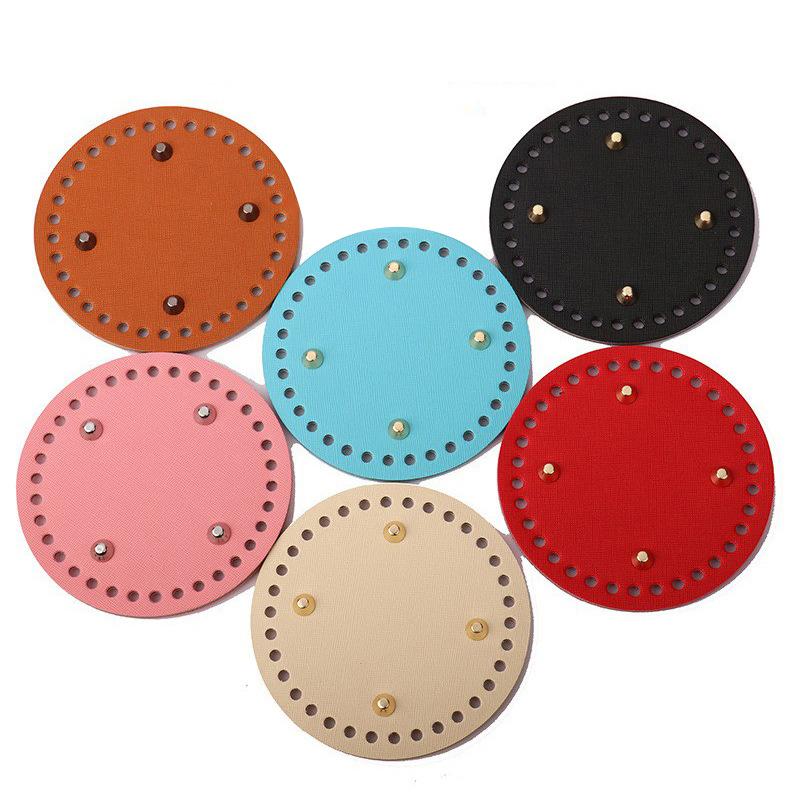 1Pc Diy Crochet Bag Bottom Accessories 15*15Cm Round Bottom For Knitted Bag Pu Leather Bag Base Handmade Bottom With Holes