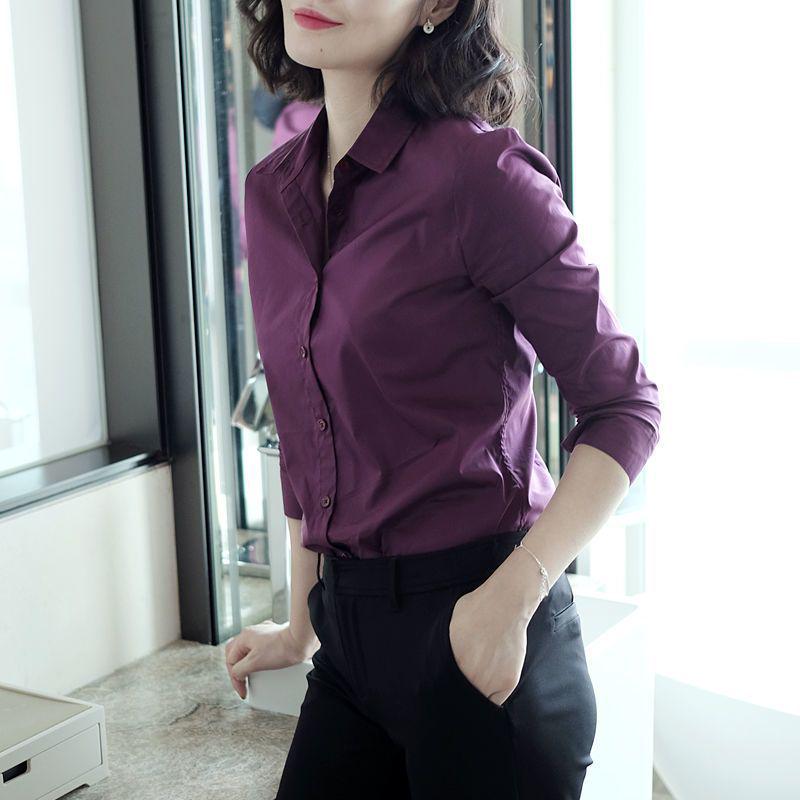 Women's Purple Long-Sleeve Professional Shirt - Spring/Autumn Korean Style, All-Match