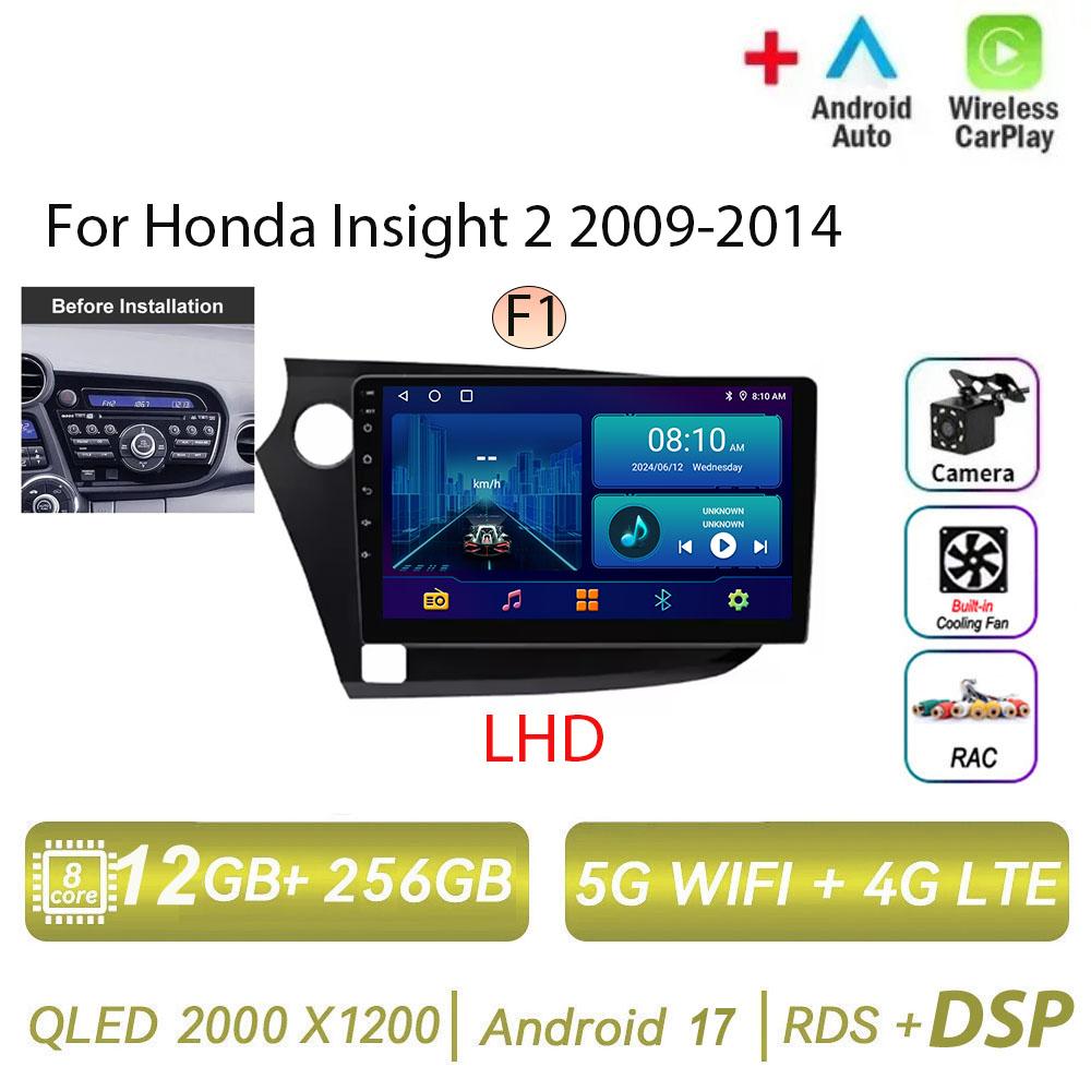 Autoradio Android 17 pour Honda Insight 2 2009-2014 LHD, lecteur multimédia stéréo, navigation GPS, Carplay sans fil, DSP, 4G WIFI