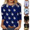 Summer Shirts For Women Three Quarter Sleeve Print Round Neck Pullover Top Blouse