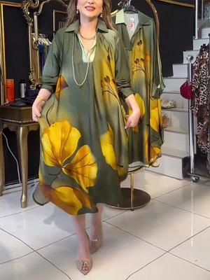 Женское свободное платье с длинным рукавом и отложным воротником с европейским и американским принтом, осень 2024