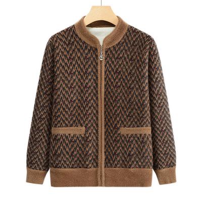 Мамин осенне-зимний кардиган с круглым вырезом, теплый топ с плюшем, свободная повседневная и удобная бабушкина куртка для среднего и пожилого возраста