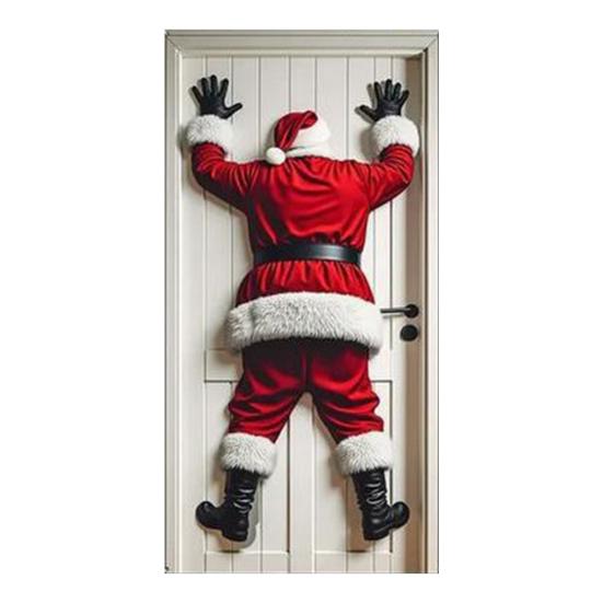 Рождественское украшение на дверь, забавный баннер с Санта-Клаусом для подвешивания на входную дверь, с надписью «Счастливого Рождества», зимний фон, вывеска для крыльца для внутреннего праздничного декора