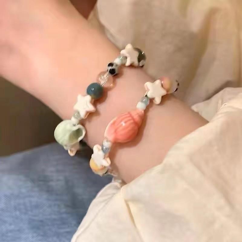 Chic Fresh And Ceramic Star Conch Beaded Bracelet Womens Summer Fashion Accessory