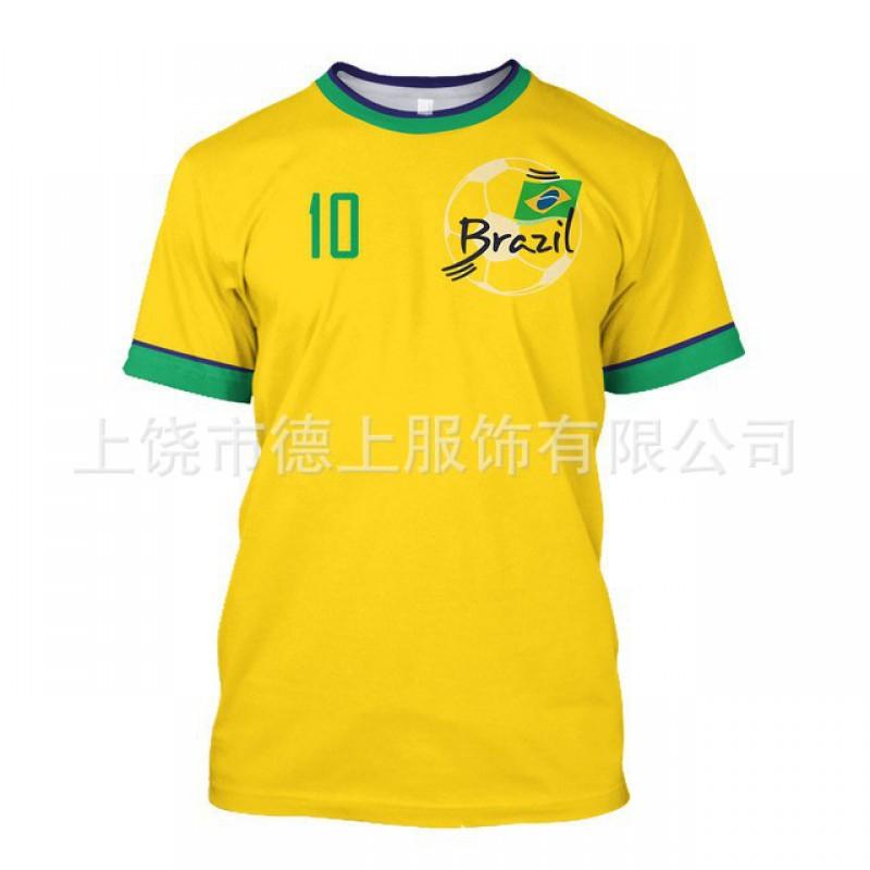 Mens Brazil Football Team T-Shirt Short Sleeve Crew Neck Moisture Wicking Casual Tee