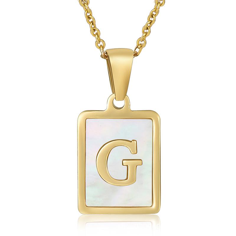 Name Letter Shell Pendant Necklaces White Square Initials Stainless Steel Necklace Gold Color Chain Jewelry for Women