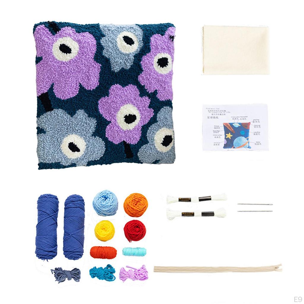 16x16 '' Punch Embroidery with Pattern, Yarns, Making Tools for Rug Pillowcase W/