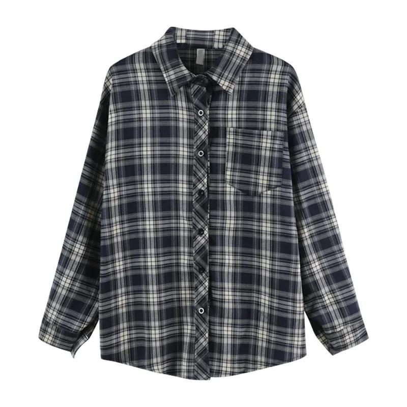 Женская клетчатая рубашка, корейский шик, топ с длинным рукавом, дизайн, чувственность, нишевая куртка во французском стиле на осень