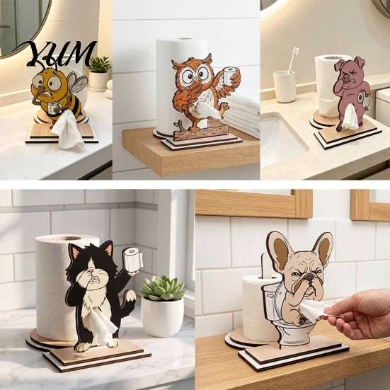 Humorous Animal Toilet Accessory Roll Paper Holder, Creative Shape Dispenser, Vertical Stable Tissue Stand Rack, Solid Wood for Kitchen And