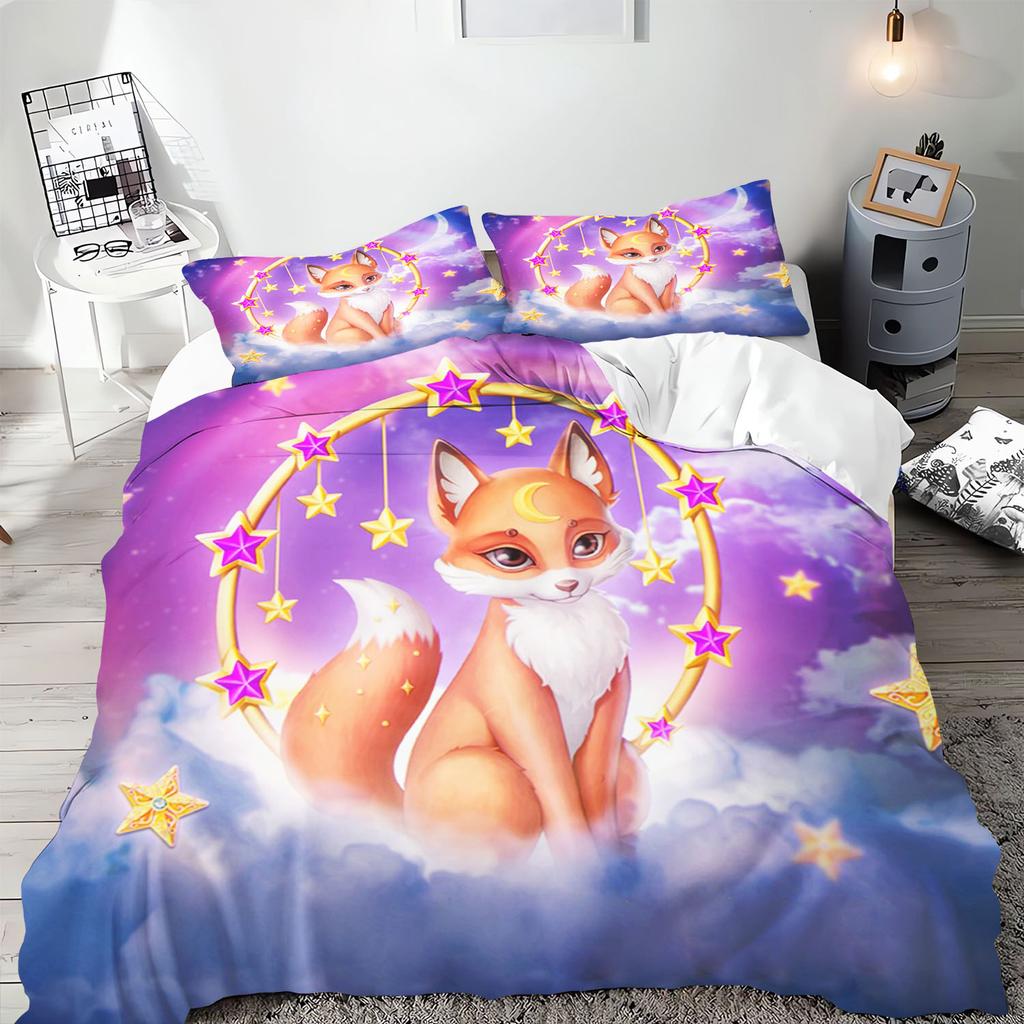 Аниме Мультфильм Животное Лиса Пододеяльник Постельное белье Наволочка С принтом Детский и Взрослый Набор Размер Квин Реактивная печать Одеяло