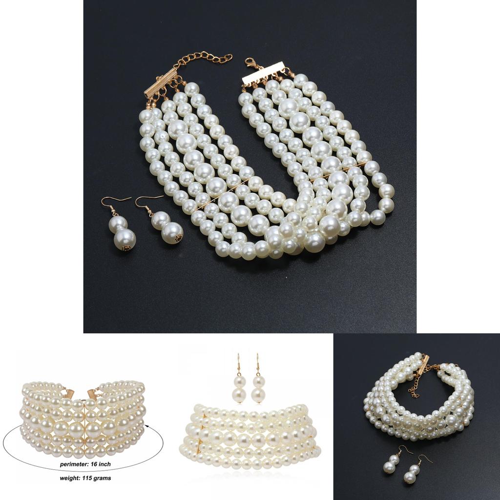 Элегантный многослойный жемчужный набор колье и серег для женщин со стилем цепочки «водная волна»