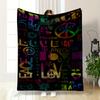 Colorful Peace and Love Text Art Blanket Flannel blanket for bedroom, living room, sofa, and nap sofas.