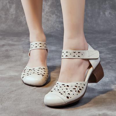 Модные женские сандалии GKTINOO из натуральной кожи с круглым носком, летняя обувь на толстом каблуке и мягкой подошве, женская обувь 2025, полые сандалии для мамы