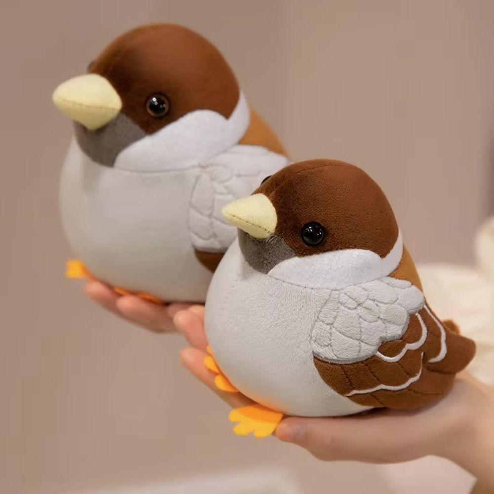 Realistic Soft Stuffed Bird Doll Chubby Round Simulation Sparrow Doll Office Companion