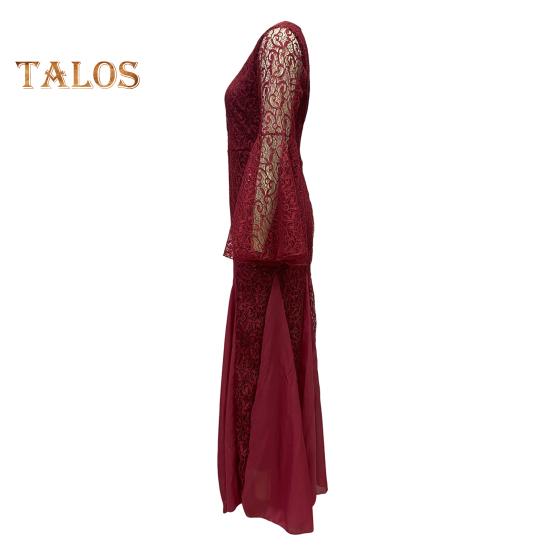 Женское вечернее платье с V-образным вырезом, прозрачной кружевной вышивкой, расклешенными рукавами, бальное платье А-силуэта, подол «рыбий хвост», облегающее коктейльное вечернее платье, выпускной, банкетное платье макси