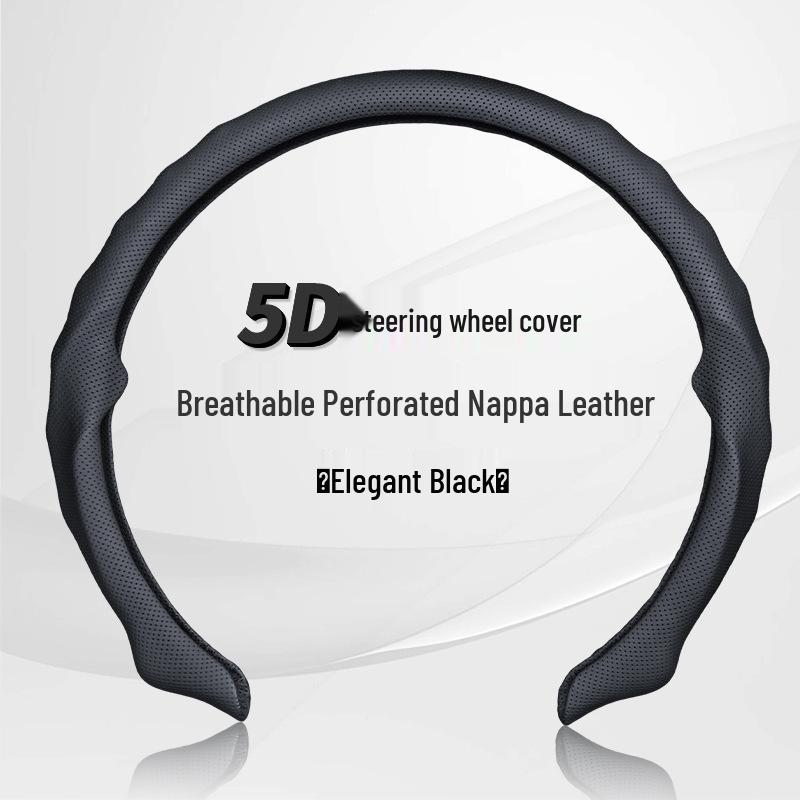5D Nappa Leather Non-Slip Steering Wheel Cover 38.1cm - Enhanced Wear Resistance and Driving Experience.