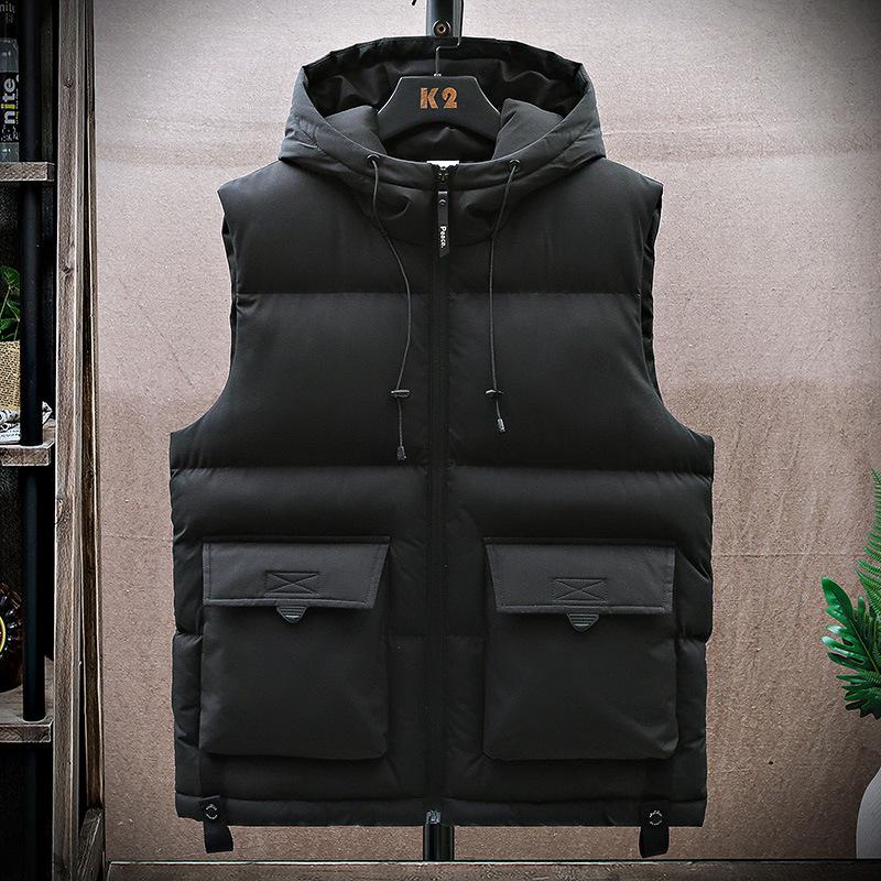 Men S Casual Thick Cotton Padded Vest Workwear Style Solid Color